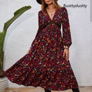 Floral Print Long Sleeve Maxi  Dress